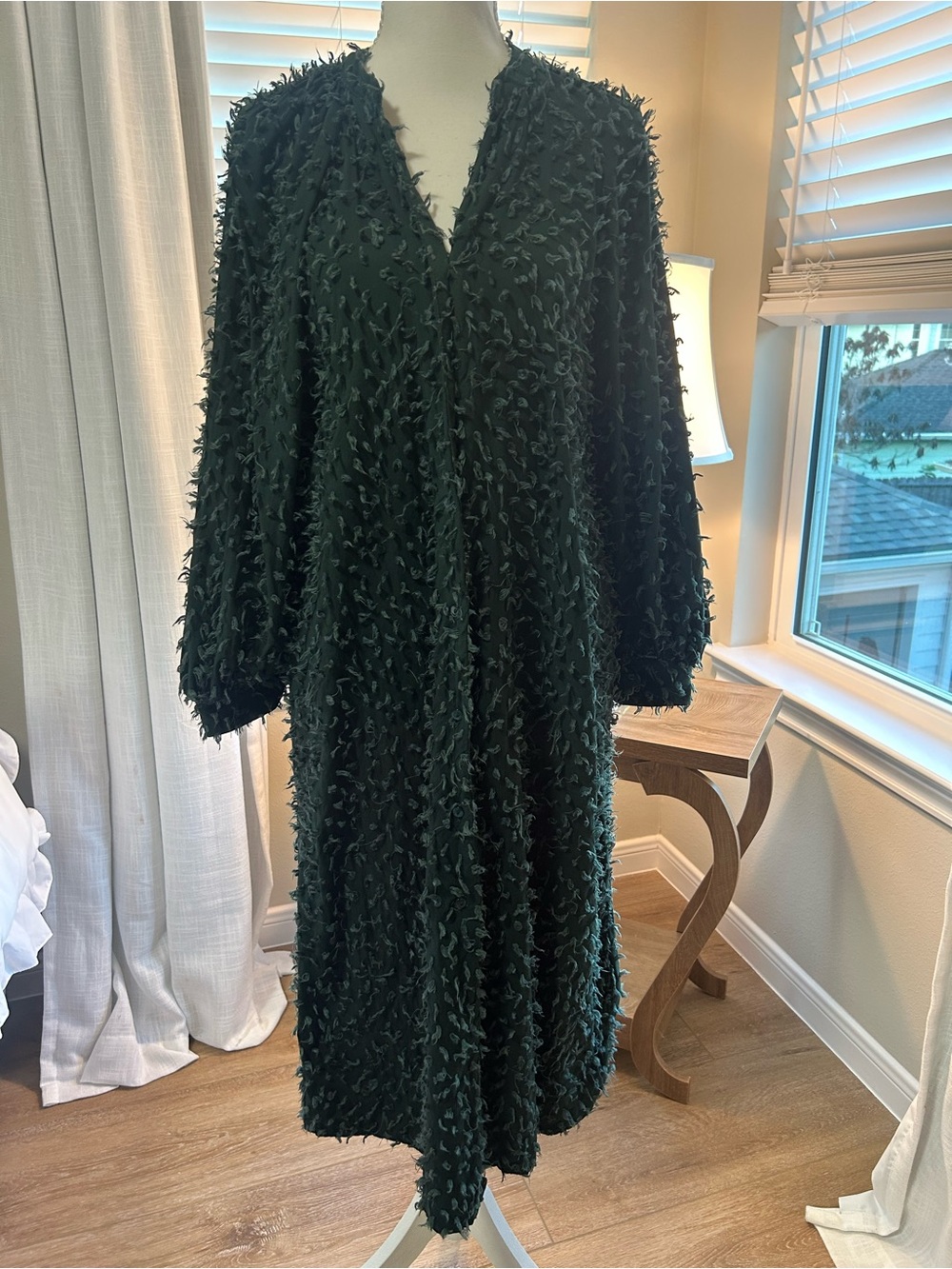 H&M Dark Green Textured Long Sleeve Dress